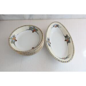 Vintage Noritake Set of Bowls and Oval Serving Boat 1920's Flower Basket Pattern